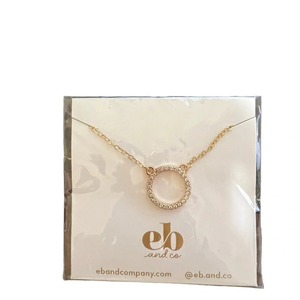 EB and‎ Co Gold Circle Pendant Necklace Rhinestone Halo Minimalist Jewelry